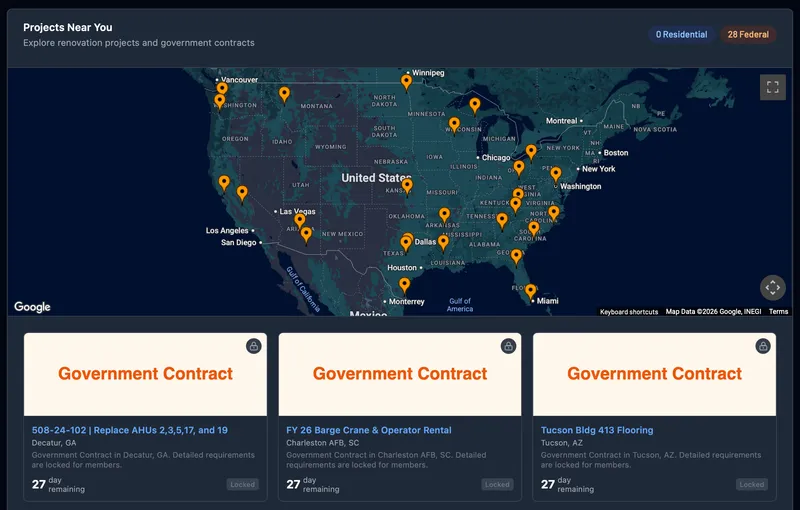 Map preview of live federal construction opportunities