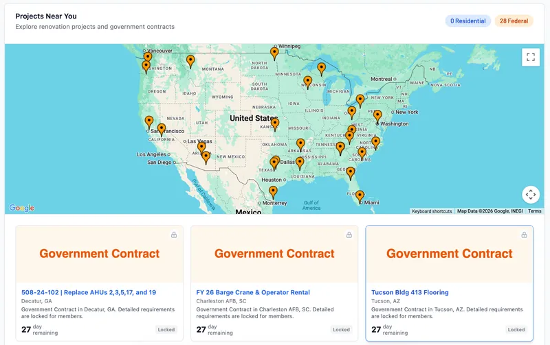 Map preview of live federal construction opportunities