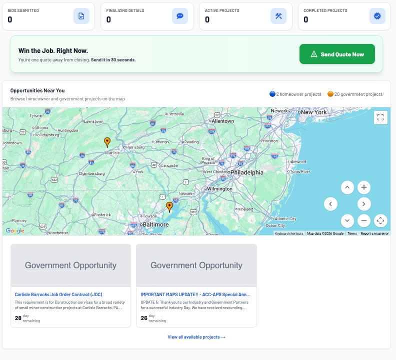 SAM.gov map view showing overwhelming number of federal opportunities