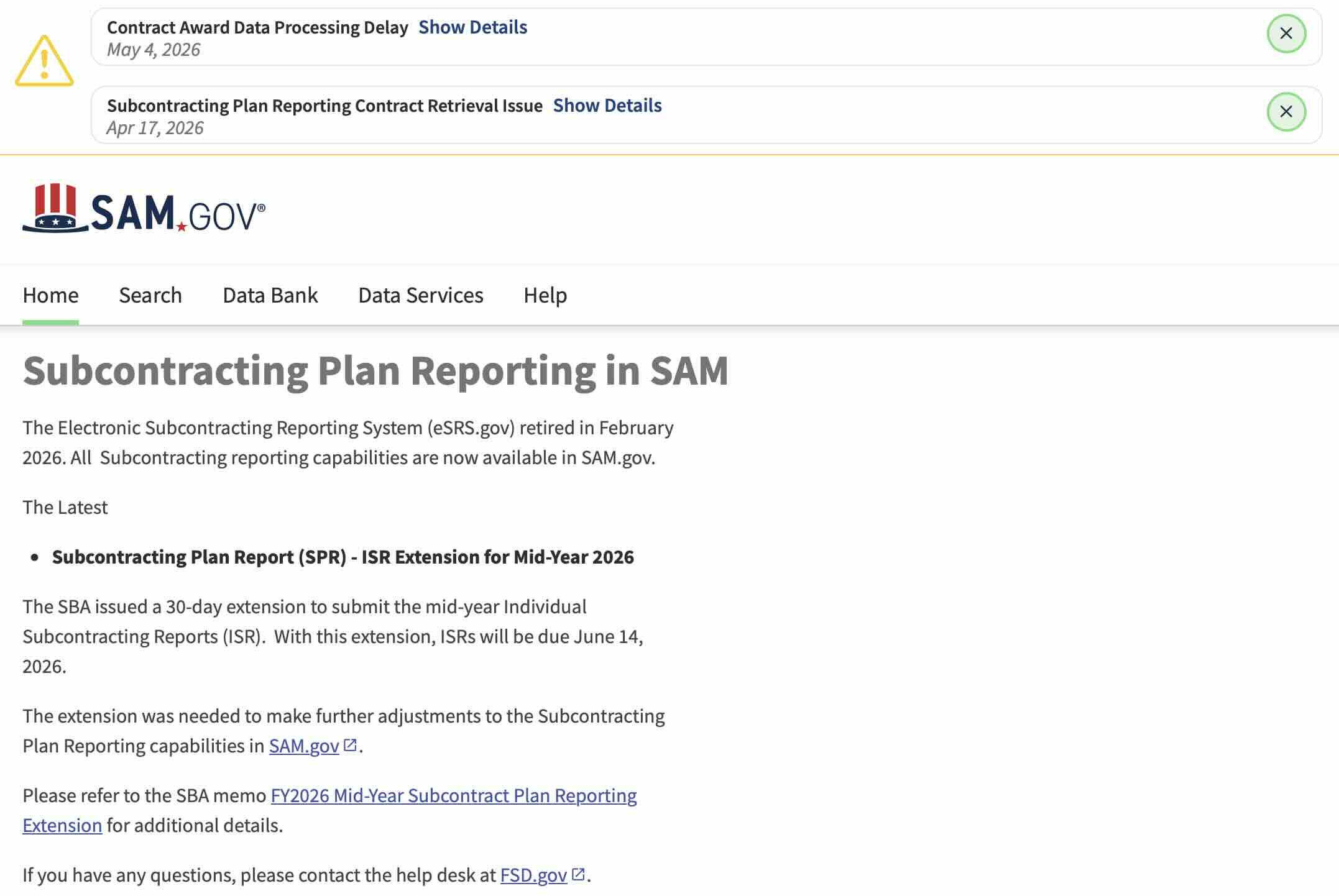 eSRS.gov shut down in February 2026 and subcontracting reporting moved into SAM.gov. The mid-year ISR deadline got extended to June 14 because the migration is still settling. Here is the exact workflow to file before the deadline, what changed, and the gotchas to avoid.