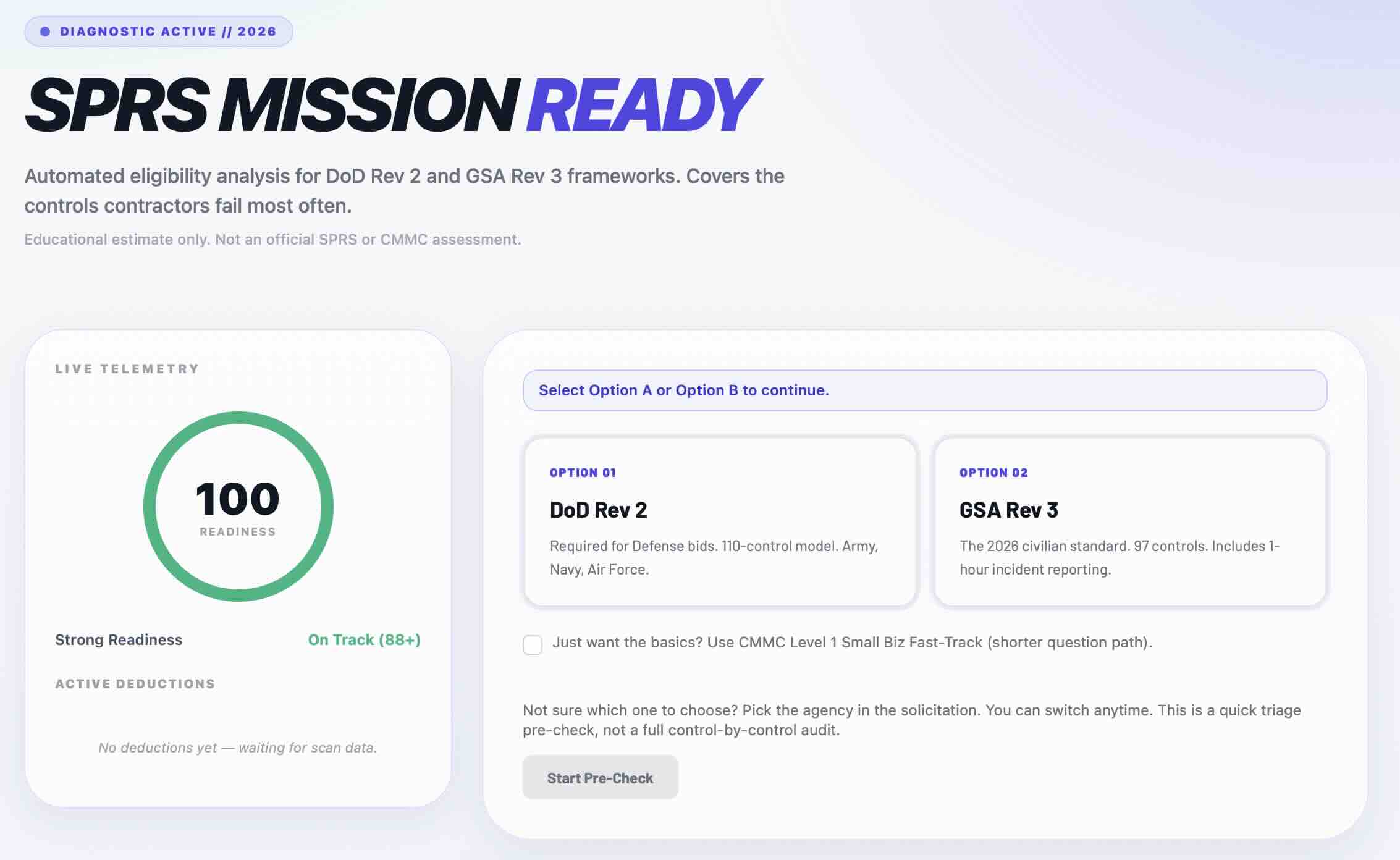 SPRS precheck page preview